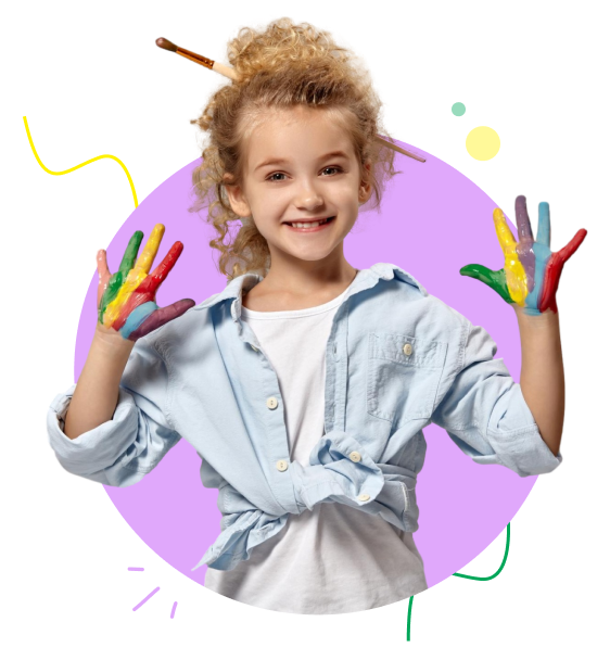 an image of a child behind a colorful background